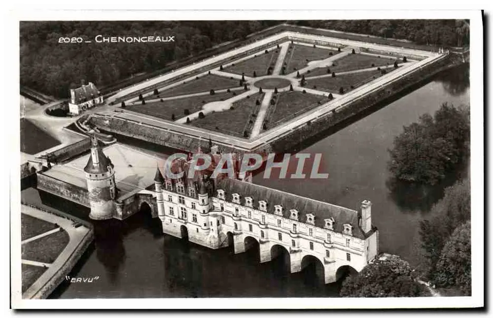 Chenonceaux — vista aérea do castelo e de seus jardins — Editor ERVU - Frente