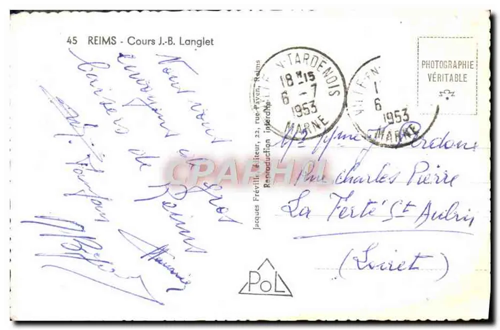 Reims — Cours J.-B. Langlet — editor Jacques Fréville, n°45 - Verso