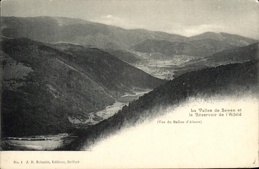 Das Tal von Sewen und der Alfheld-Stausee — Ansicht des Ballons d'Alsace — J. B. Schmitt, Verleger, Belfort, Nr. 1 - Vorderseite