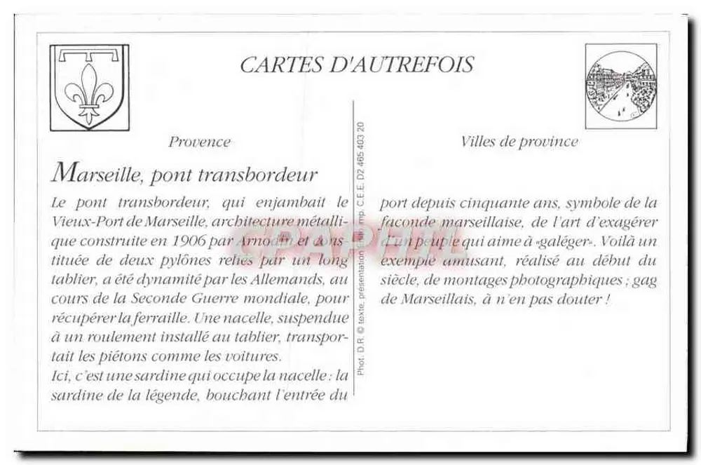 Marseille, ponte transbordadora — editor C.E.E. n° 485.403.20 - Verso