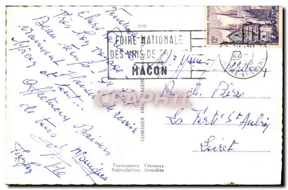 Macon — vue panoramique avec huit scènes locales — éditeur COMBIEUR IMP. MACON - Verso