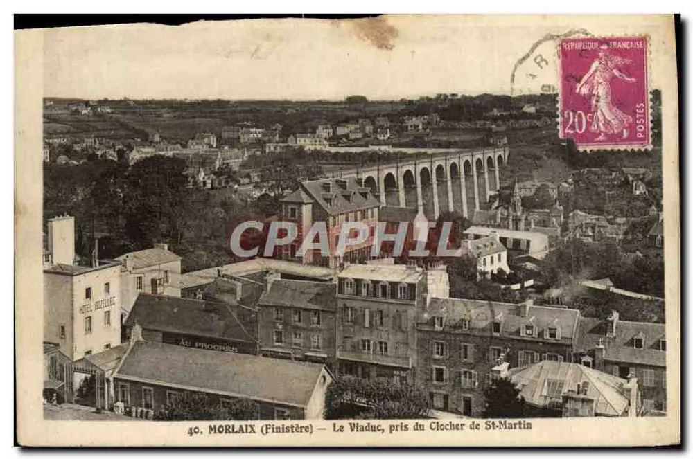 Morlaix (Finistère) — Le Viaduc, pris du Clocher de St-Martin — éditeur Hôtel Boëllecc - Vorderseite
