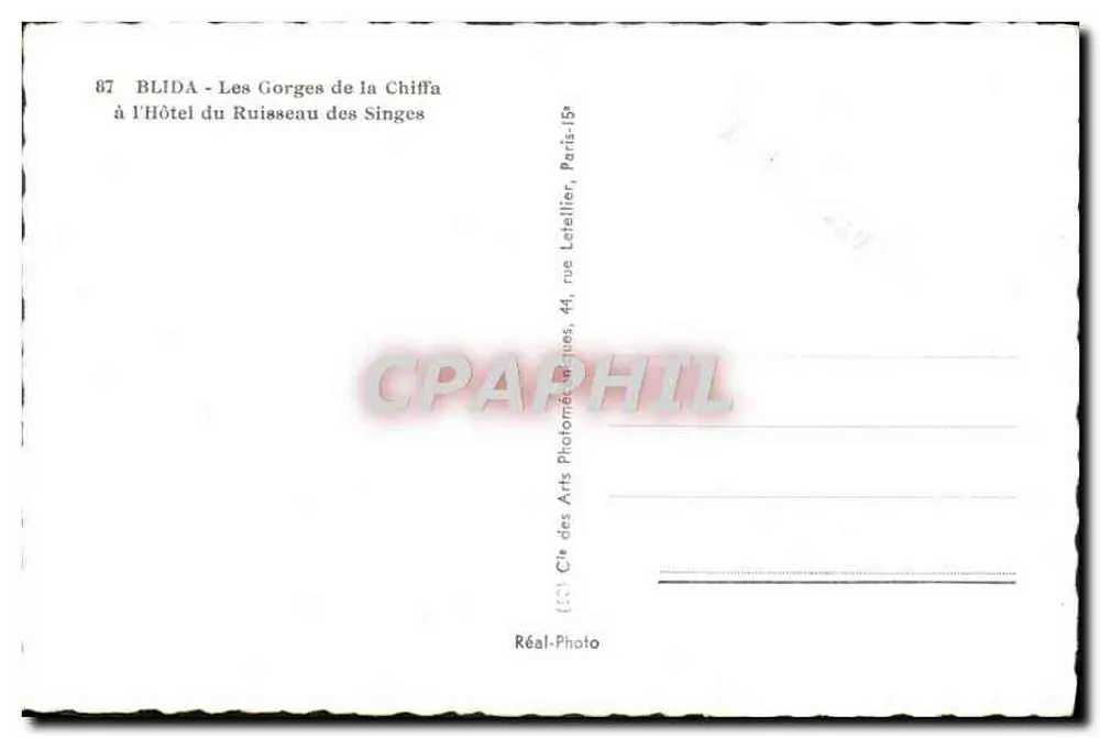 Blida - Die Schluchten der Chiffa am Hotel du Ruisseau des Singes — Réal-Photo, Paris - Rückseite