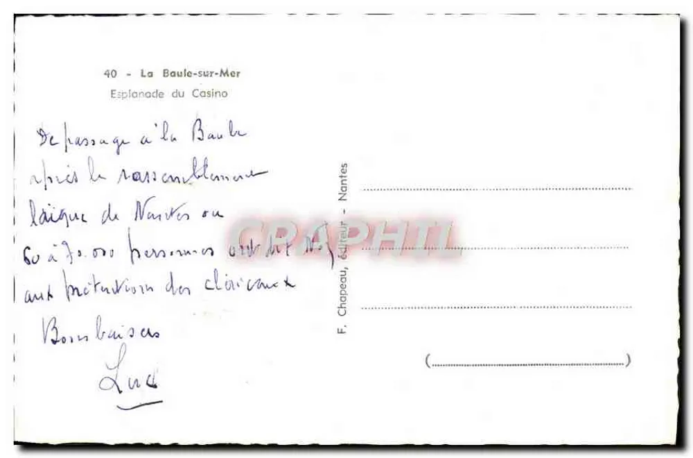 La Baule-sur-Mer — Esplanada do Cassino — F. Chapeau, editor Nantes, n°40 - Verso