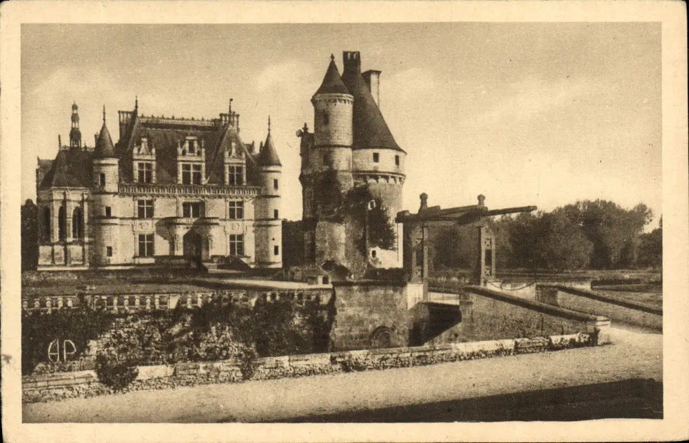 Chenonceau — Das Schloss, die Flügel Thomas Bohier, die Turm der Marques und die Zugbrücke — E. DUPRÉ, Tours - Vorderseite