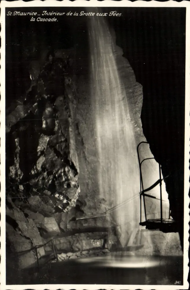 St-Maurice — Innenansicht der Grotte aux Fées, der Wasserfall — Edition Phot. Lausanne, n°341 - Vorderseite