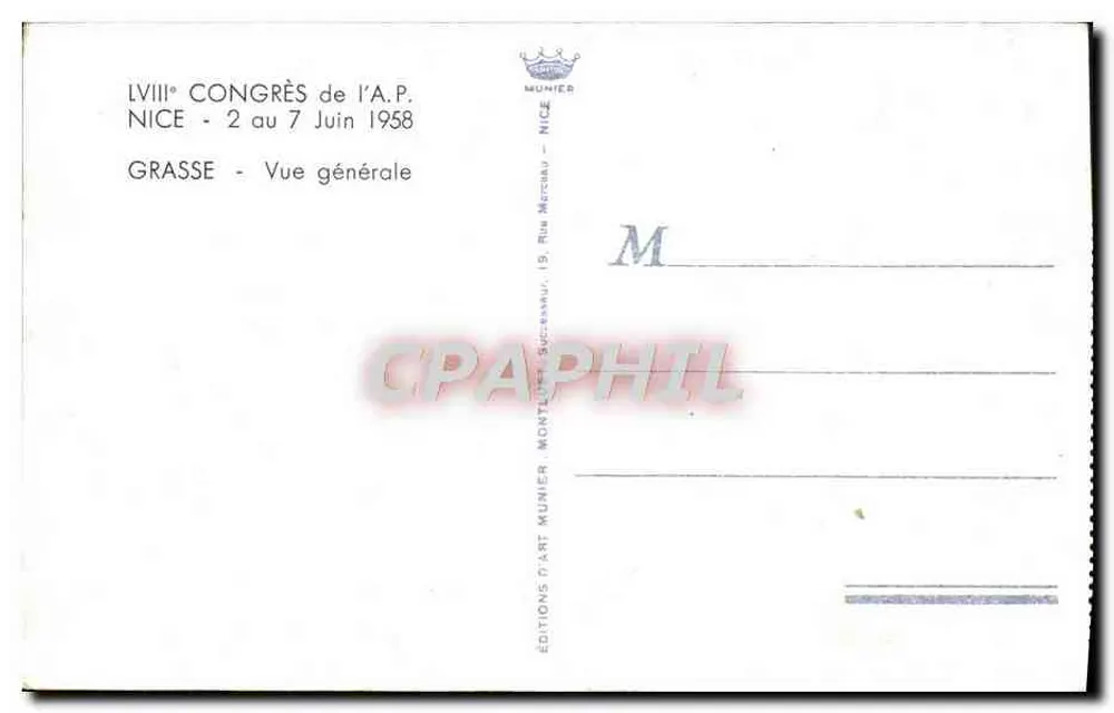 Grasse (A.M.) — Vista Geral — Éditions d'Art Munier, Nice - Verso