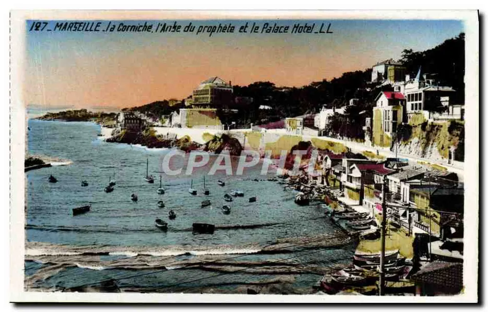 Die Corniche, der Baum des Propheten und das Palace Hotel — MARSEILLE — LL — (46) REAL-PHOTO PARIS - Vorderseite