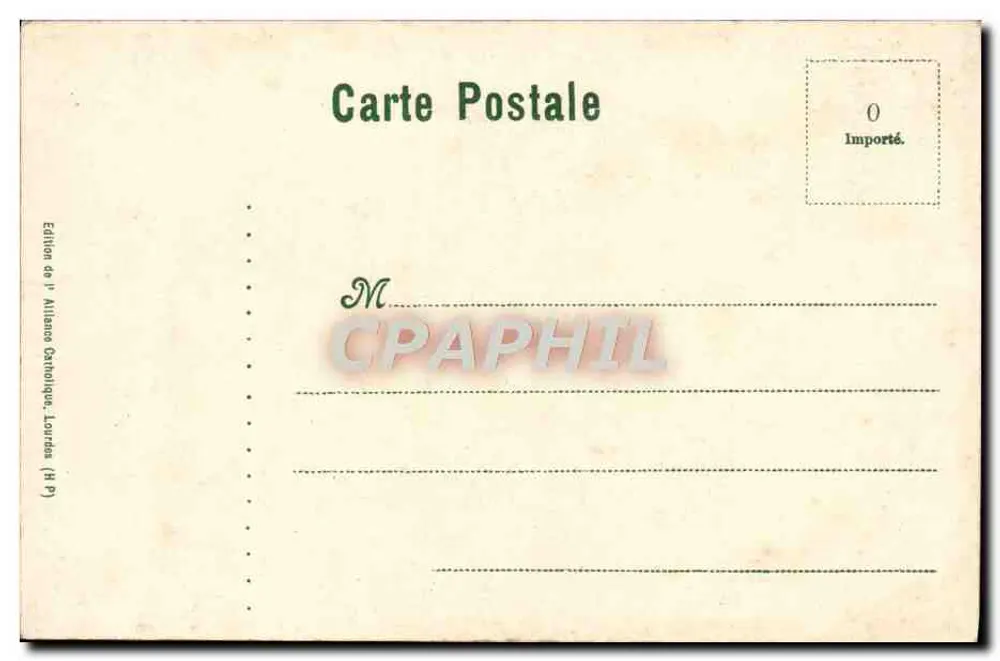 Lourdes — Lembrete de Lourdes — Edição da Aliança Católica, Lourdes (H.P.) - Verso