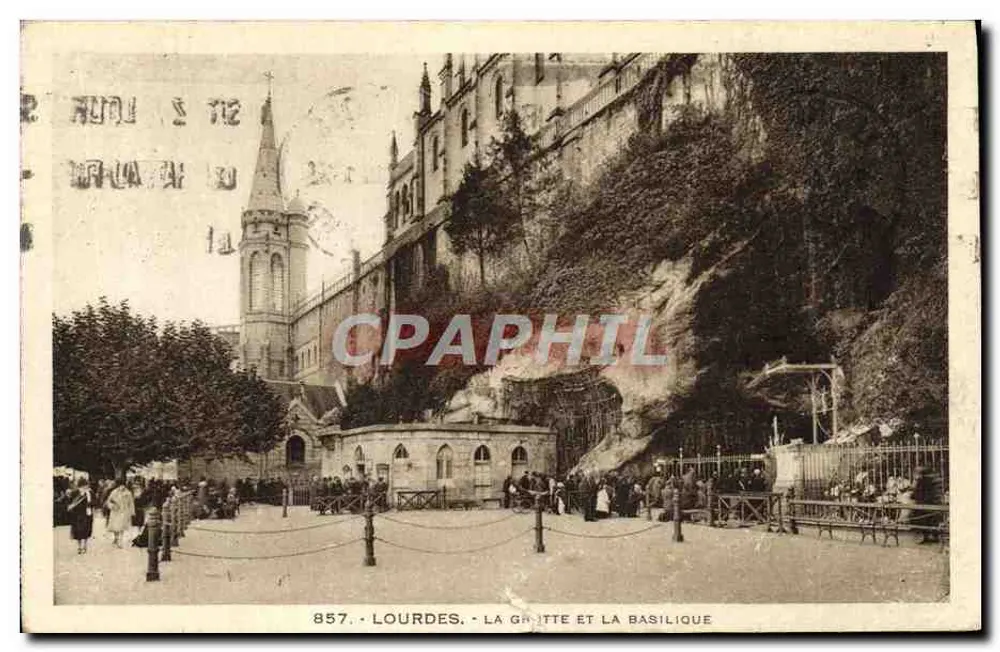Lourdes — La Grotte et la Basilique — Héliogravure Frères, Toulouse - Anverso