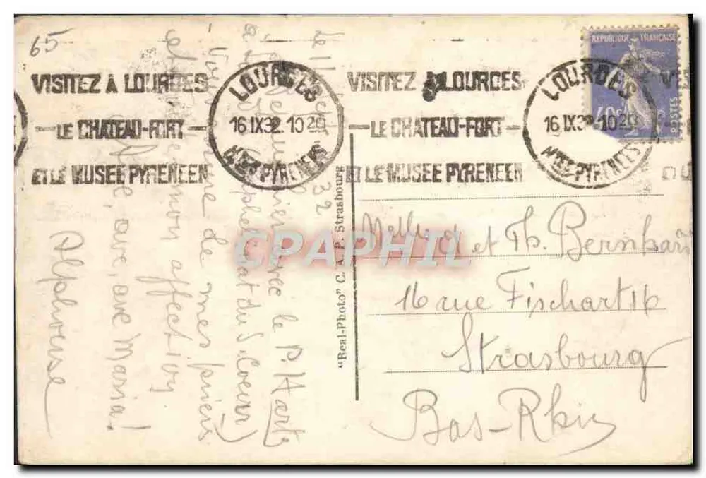Lourdes — A Gruta durante a Missa — Editor C.A.P. - Verso