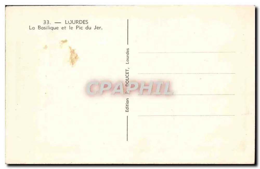 Lourdes — A Basílica e o Pic du Jer — Edição P. DOUCET - Verso
