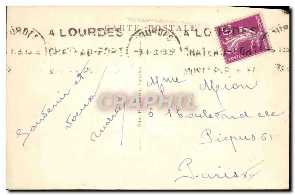 Lourdes — A Basílica e o Pic du Jer — P.D. n°17 - Verso