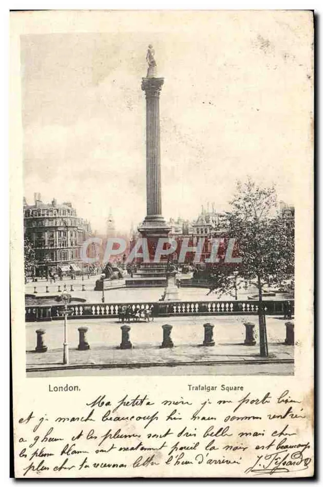 Trafalgar Square — colonne monumentale avec statue — éditeur anonyme, n° de série non visible - Frente