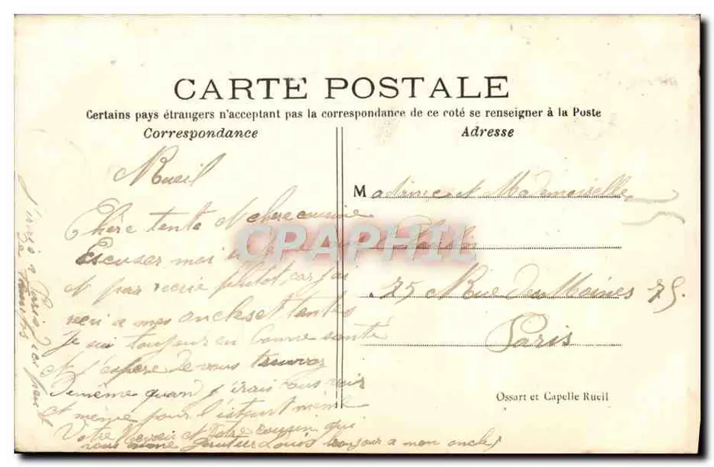 RUEIL — Das Schloss Malmaison unter der Herrschaft Napoleons — Ehrenhof — Verlag: Imp. de la Malmaison, n° 169 - Rückseite