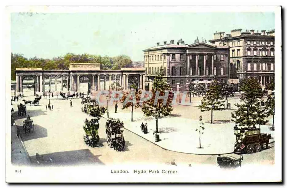 Londres. Hyde Park Corner. — Vista da entrada do parque — editor não identificado, n° 351 - Frente
