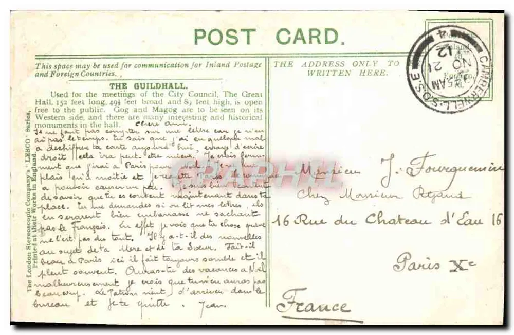 LONDRES - O GUILDHALL — The London Stereoscopic Company - Verso