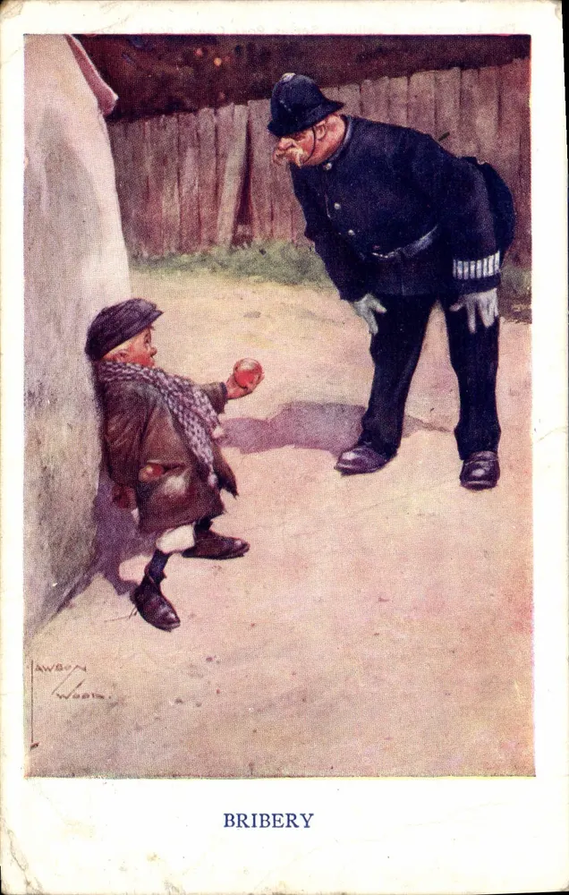 Bestechung — Illustration von J. Wawbon — Briefkarten-Serie - Vorderseite