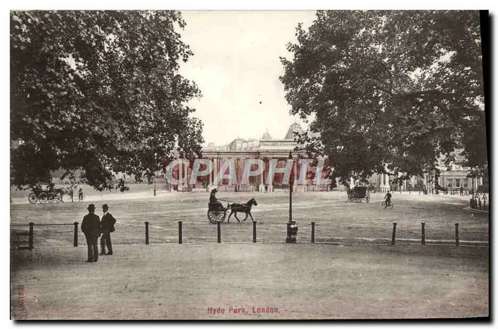 Hyde Park, Londres — visão do parque com carruagem e árvores — O. F. Stengel & Co., Ltd. - Frente