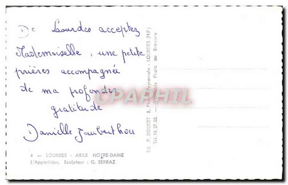 Lourdes — Aparecida de Nossa Senhora — Éd. P. DOUCET, n°4 - Verso