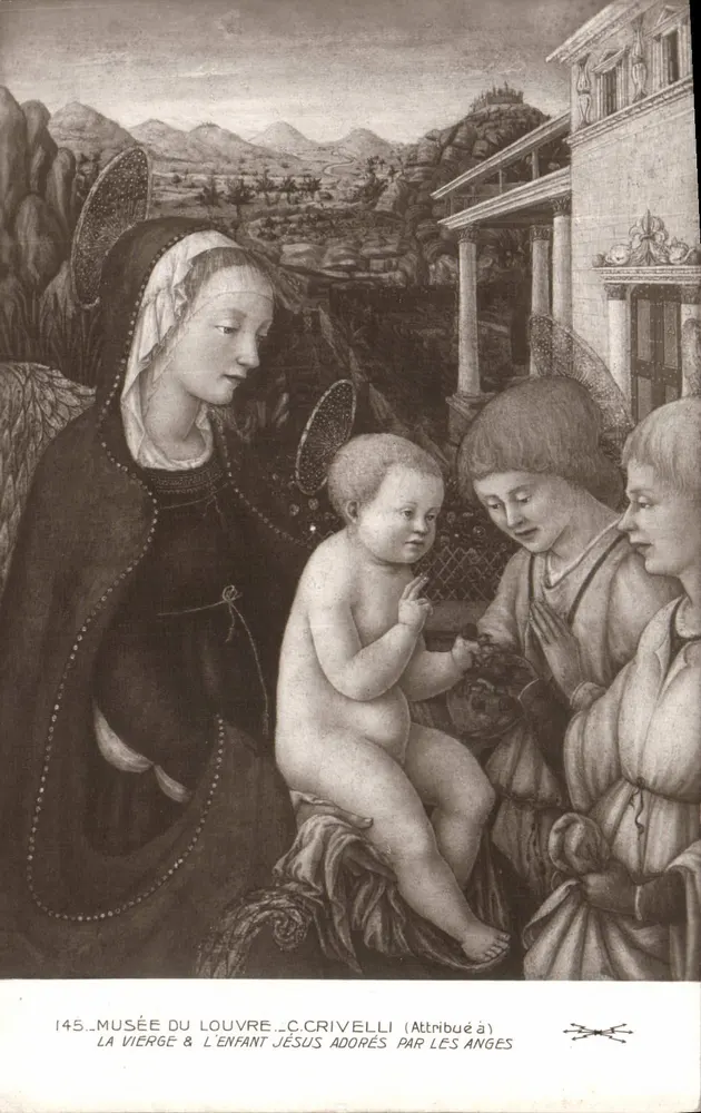 Die Jungfrau & das Kind Jesus, von Engeln verehrt — C. Crivelli (zugeschrieben) — Louvre-Museum — Nr. 145 - Vorderseite