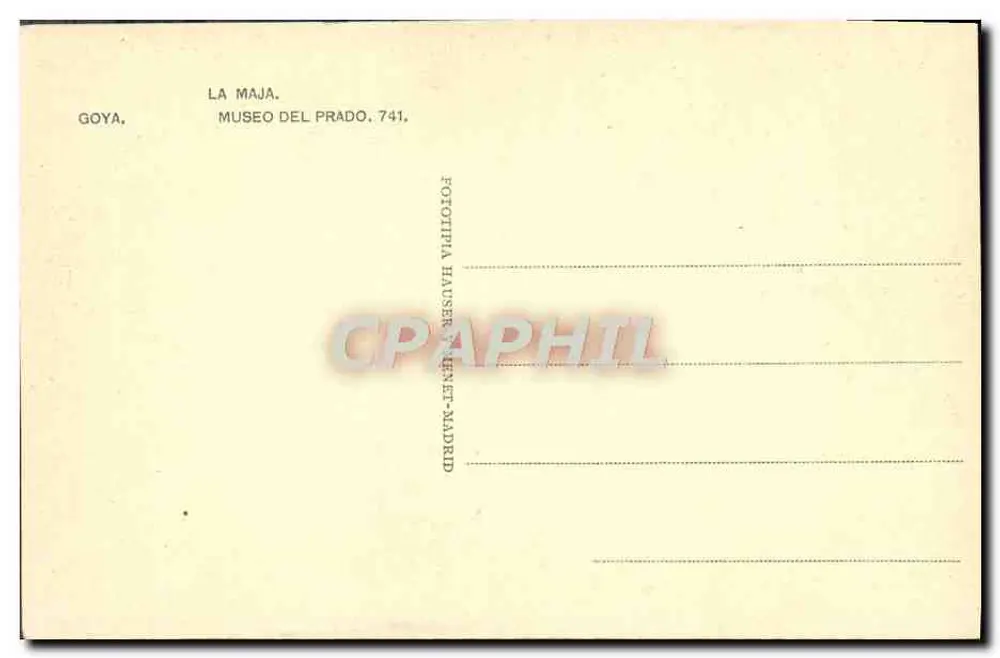 A Maja — tela de Goya — fototipia Hauser, Madrid - Verso