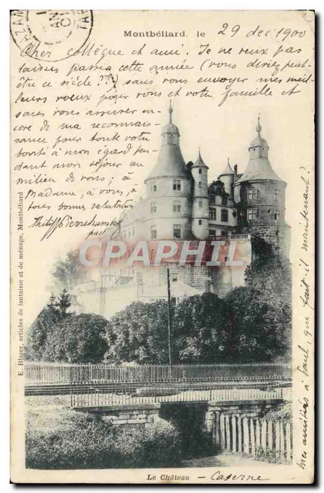 Le Château - Caserne à Montbéliard — éditeur E. Beyer, articles de fantaisie et de ménage - Frente
