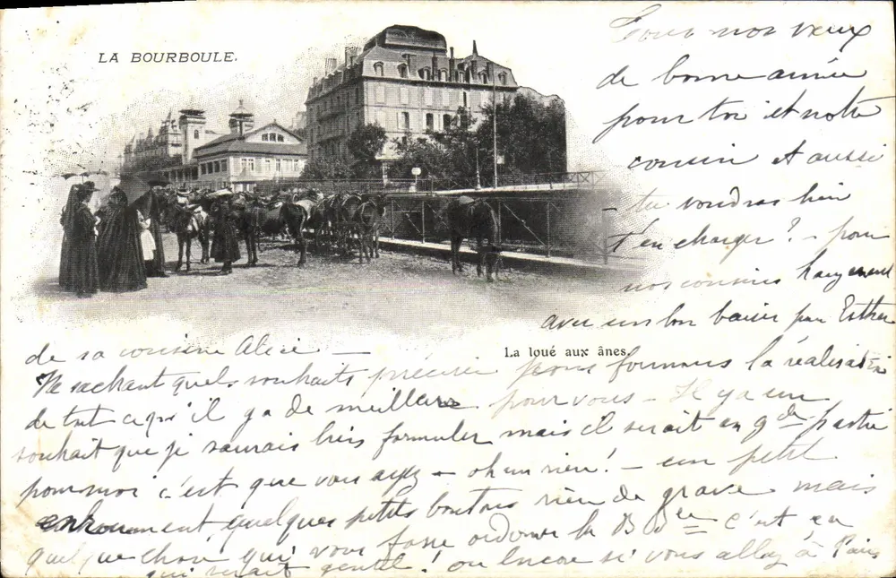 La Bourboule — cena de rua com cavalos e carruagens — editor não identificado - Frente