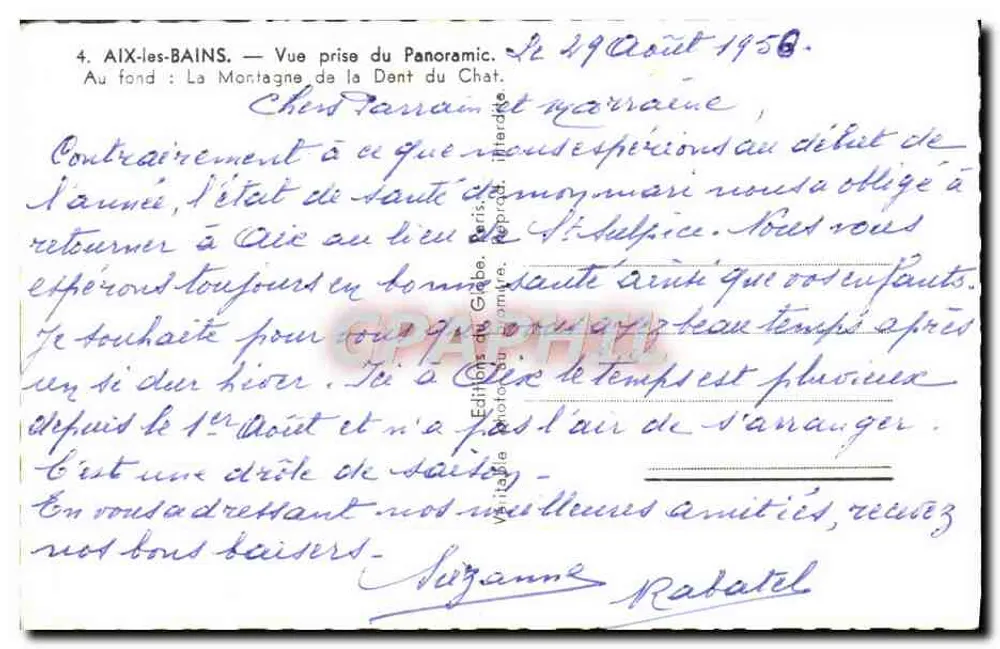 Aix-les-Bains — Aufnahme vom Panoramique. Montagne de la Dant du Chat — Éditions Globe, Paris, Nr. 4 - Rückseite
