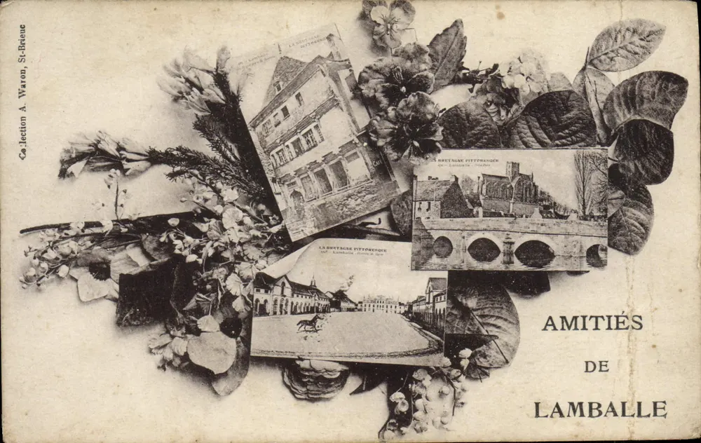 Lamballe — compositions de cartes postales entourées de fleurs — éditeur A. Warron, St-Rémiac - Frente