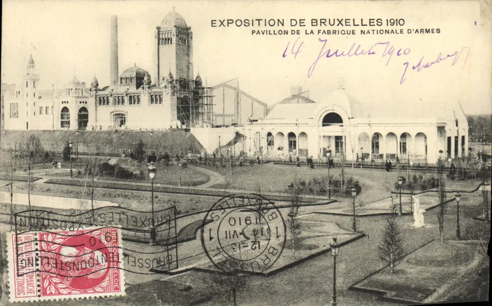 Ausstellung von Brüssel 1910 — Pavillon der Nationalen Waffenfabrik — unbekannter Verleger, Seriennummer nicht sichtbar - Vorderseite