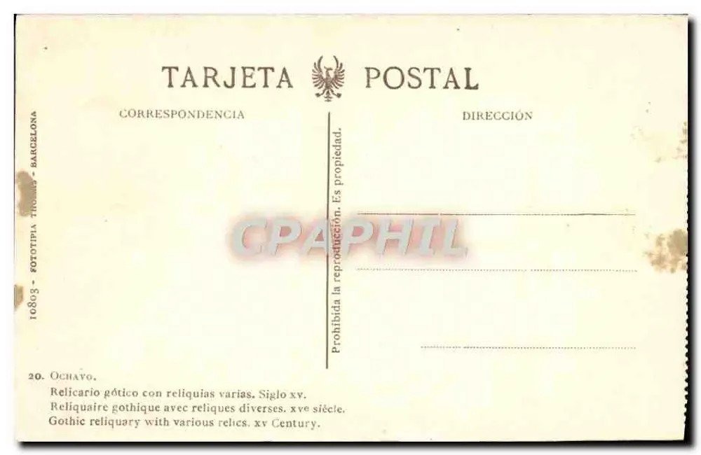 Gotischer Reliquienschrein mit verschiedenen Reliquien — 15. Jahrhundert — Ochavo — Phototypia T. Ochavo, Barcelona - Rückseite
