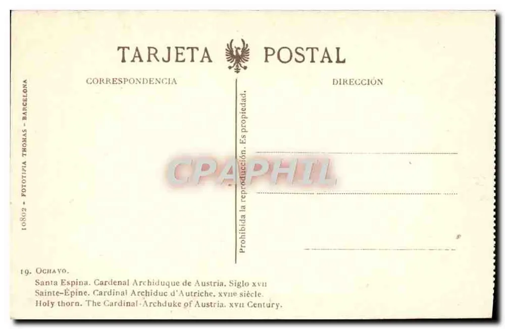 Santa Espina — Kardinaler Erzherzog von Österreich — Verlag Ochavo, Serie 19 - Rückseite