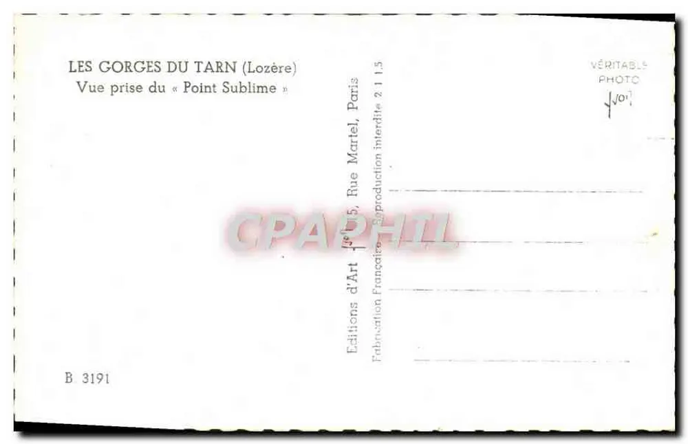 As Gorges do Tarn (Lozère) — Vista tirada do « Point Sublime » — Editions d'Art, Paris - Verso