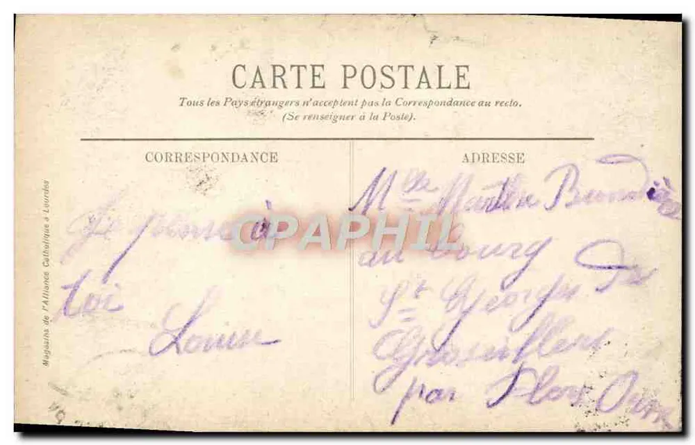 Bernadette Soubirous — Retrato autêntico — Lourdes, editor Soubirous, n°234 - Verso