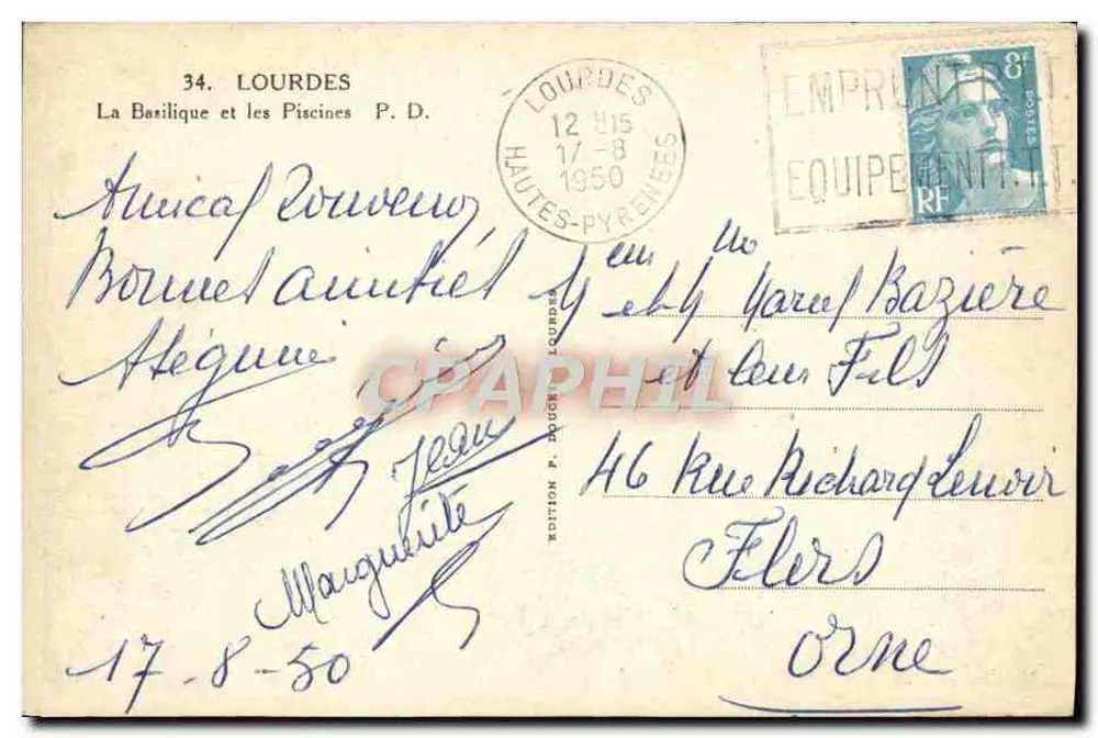 Lourdes — La Basílica y las Piscinas — Edición P. D. n°34 - Reverso