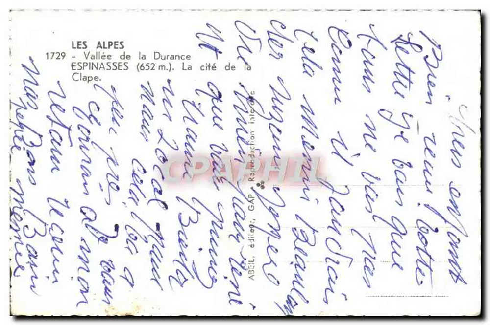 Espinasses — Tal der Durance — GAP, Ausgabe, 1930er - Rückseite