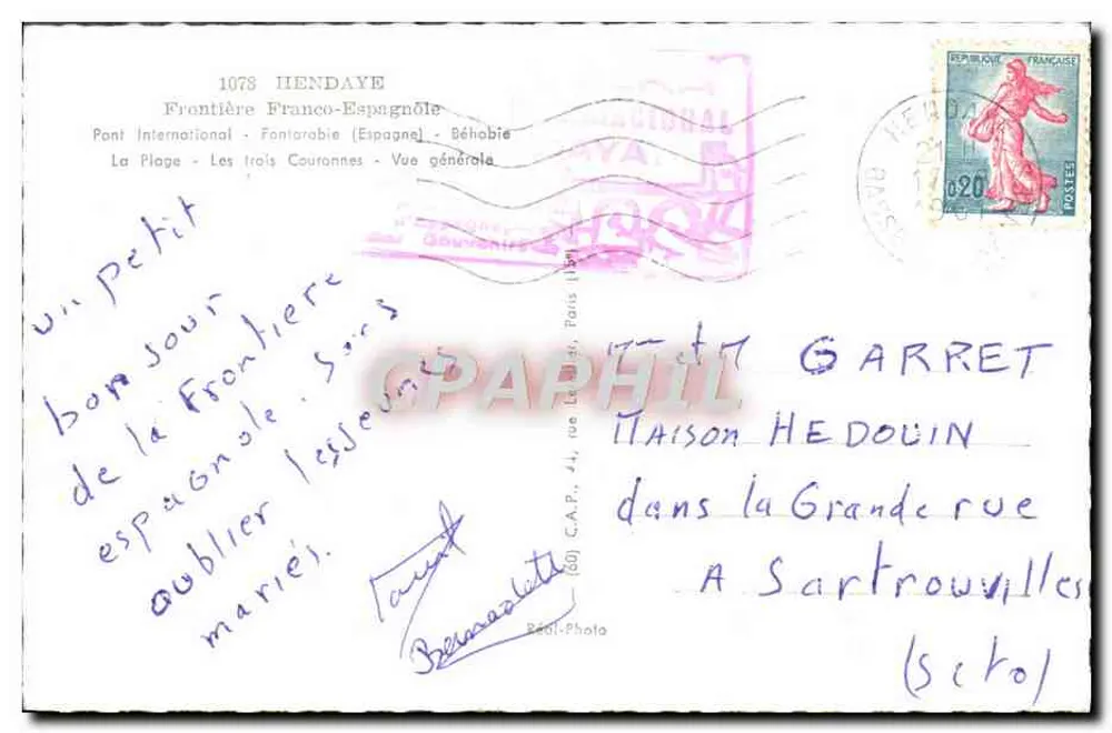 Hendaye — Ansicht der französisch-spanischen Grenze — Real Photo - Rückseite