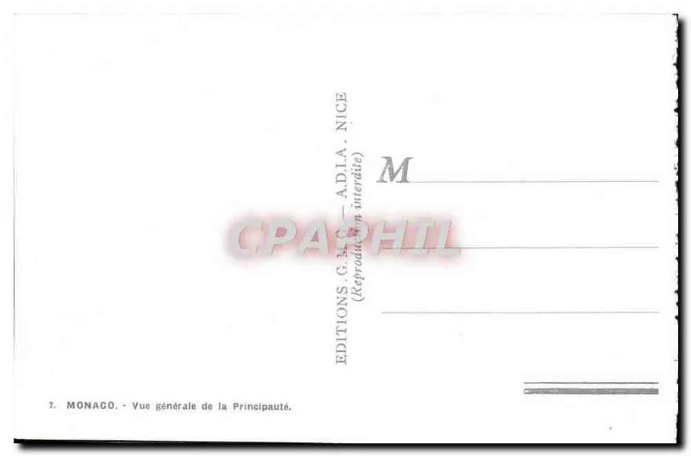 Mônaco — Vista geral da Principalidade — Éditions G. M. — Ad La. Nice - Verso