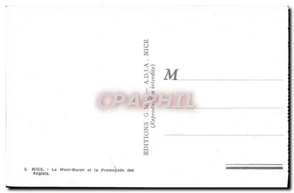 Nice - Le Mont-Boron et la Promenade des Anglais — Éditions G.M.C. - A.D.I.A. NICE - Verso