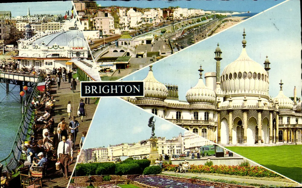 Brighton — vista panorâmica com o West Pier e o Royal Pavilion — editor Constance - Frente