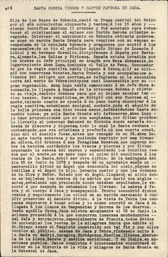 Santa Orosia Virgen y Mártir Patrona de Jaca — n°1 — Ausgabe P. de las Heras, Jaca - Vorderseite