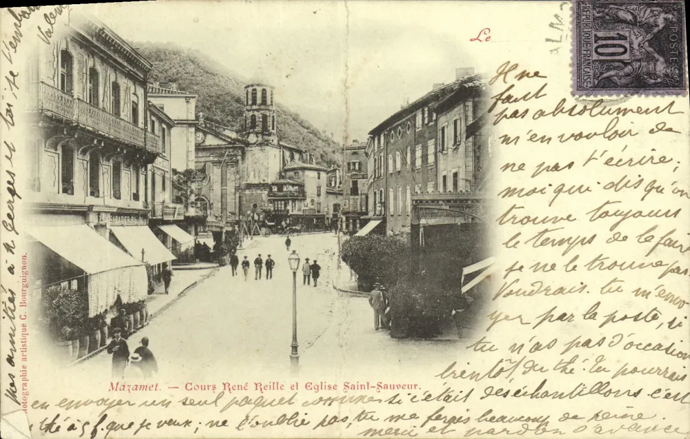 Mazamet — Cours René Reille und Kirche Saint-Sauveur — künstlerische Photographie C. Bourguignon - Vorderseite