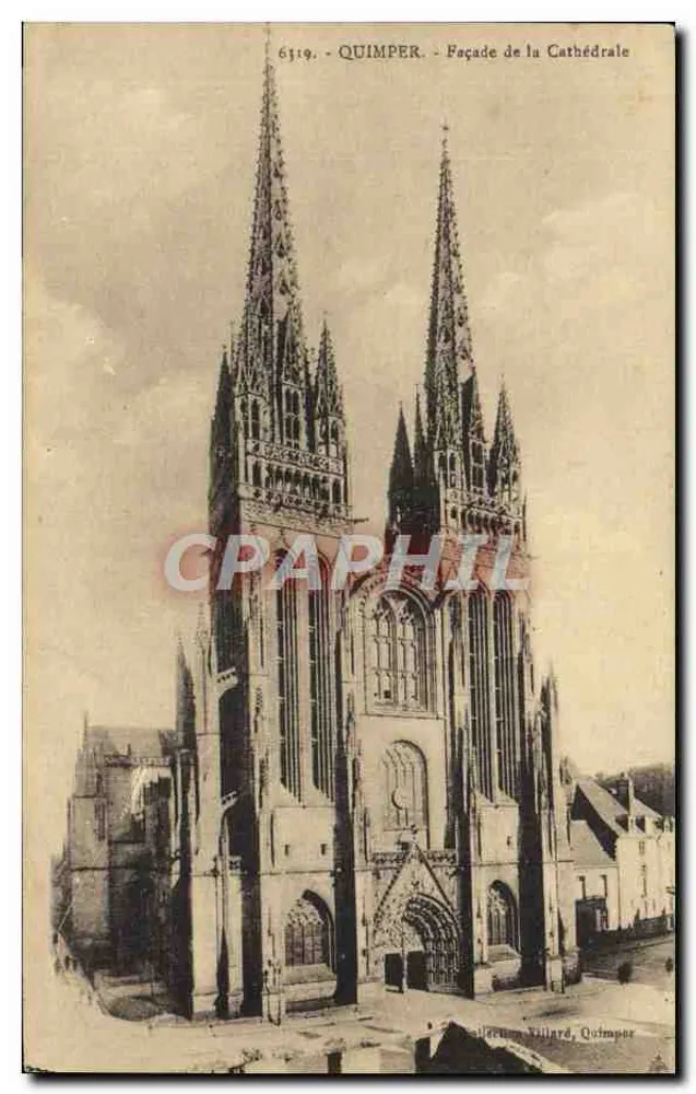 Quimper - Fachada da Catedral — editor Guérin-Villard, n° 6319 - Frente