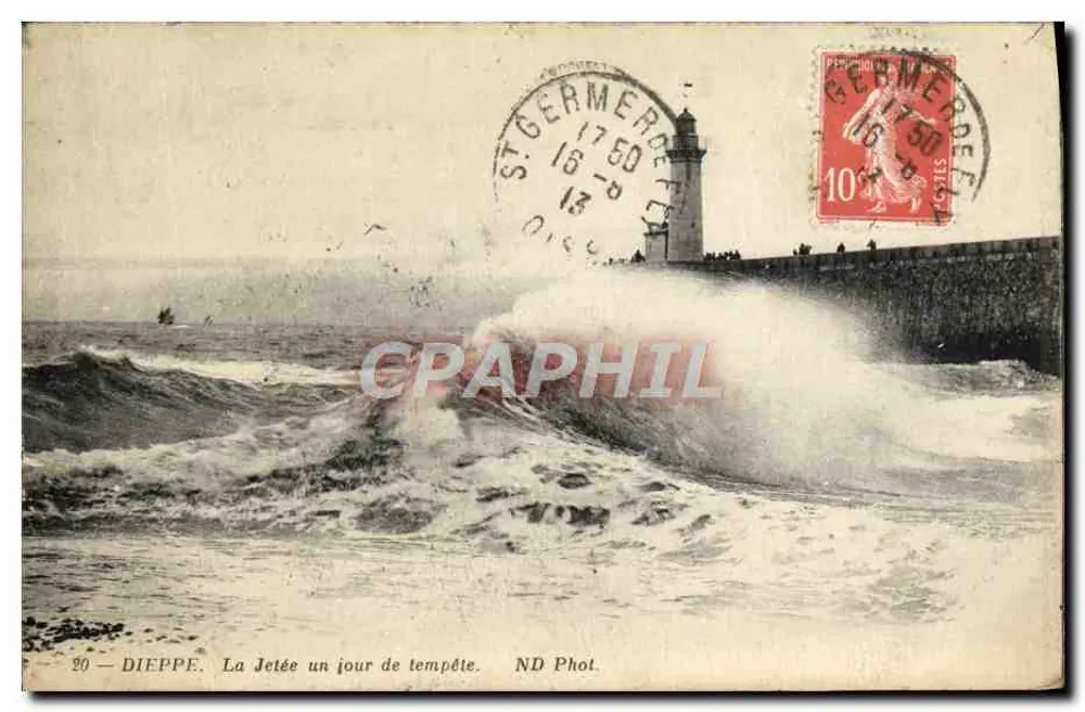 Dieppe — Ansicht der Mole an einem Sturmtag — ND Phot. - Vorderseite