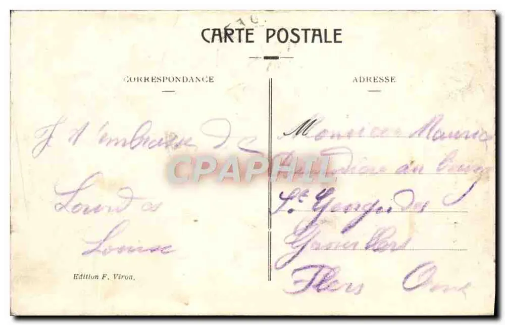 Lourdes - Virgem Coroada e Castelo — Edição F. Viron, n°12 - Verso