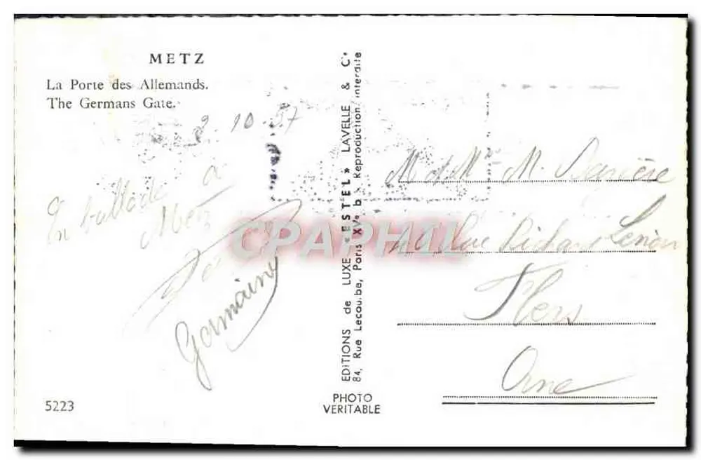 Metz — Die Tür der Deutschen — Verlag Lavelle & Cie, Nr. 5223 - Rückseite