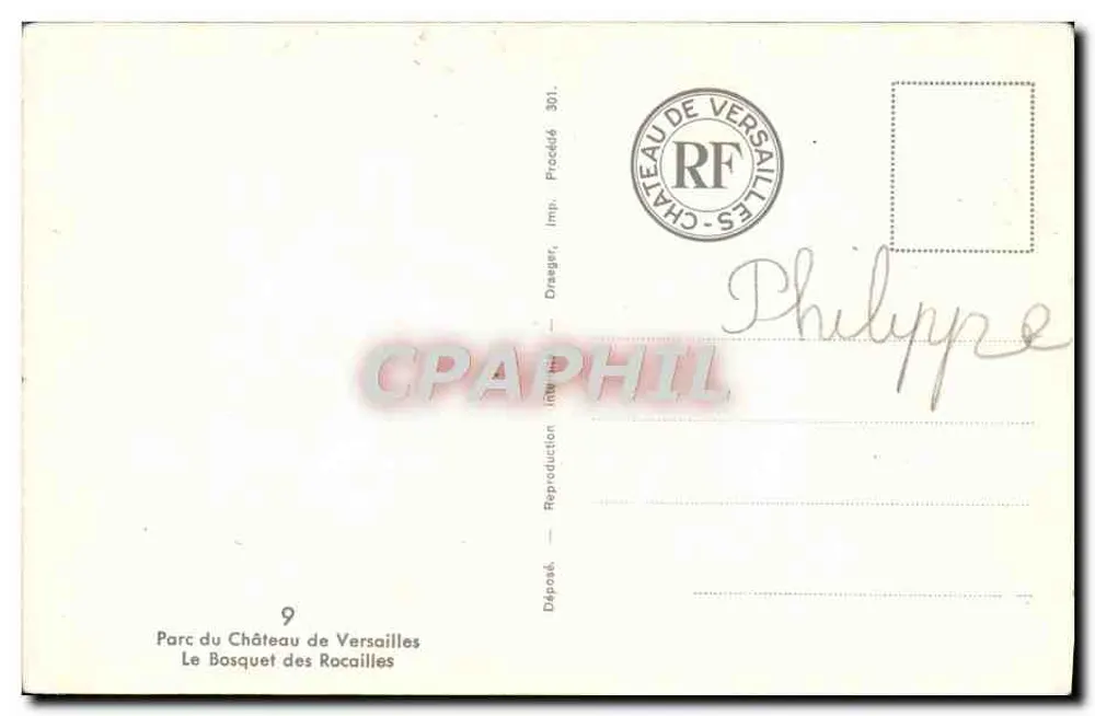 Der Bosquet des Rocaillles — Park des Schlosses Versailles — Verlag Draeger, n°9 - Rückseite