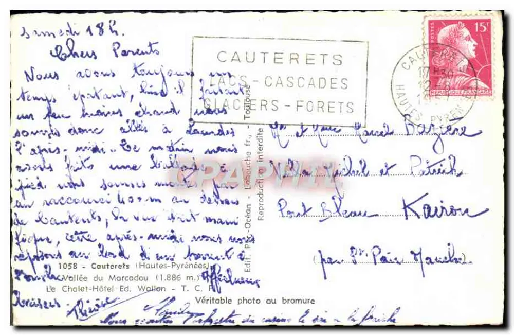 Valle del Marcadou — Il Chalet-Hôtel Ed. Wallon — Cauterets, Hautes-Pyrénées - Verso