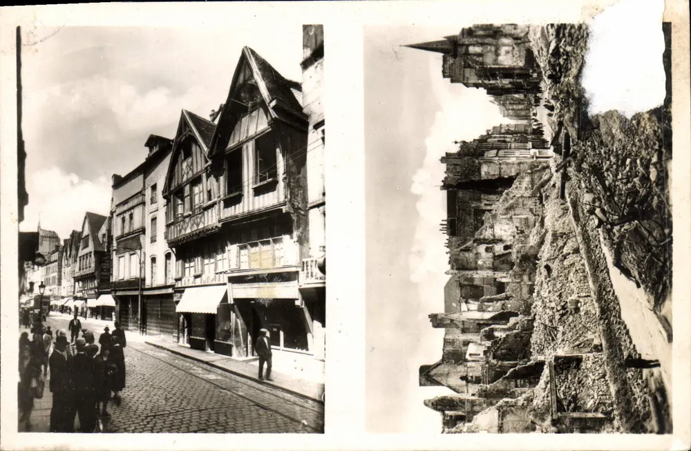 Caen — Velhas Casas Rua St-Pierre — destruídas — R. 3 « REAL PHOTO » C.A.P. - Frente